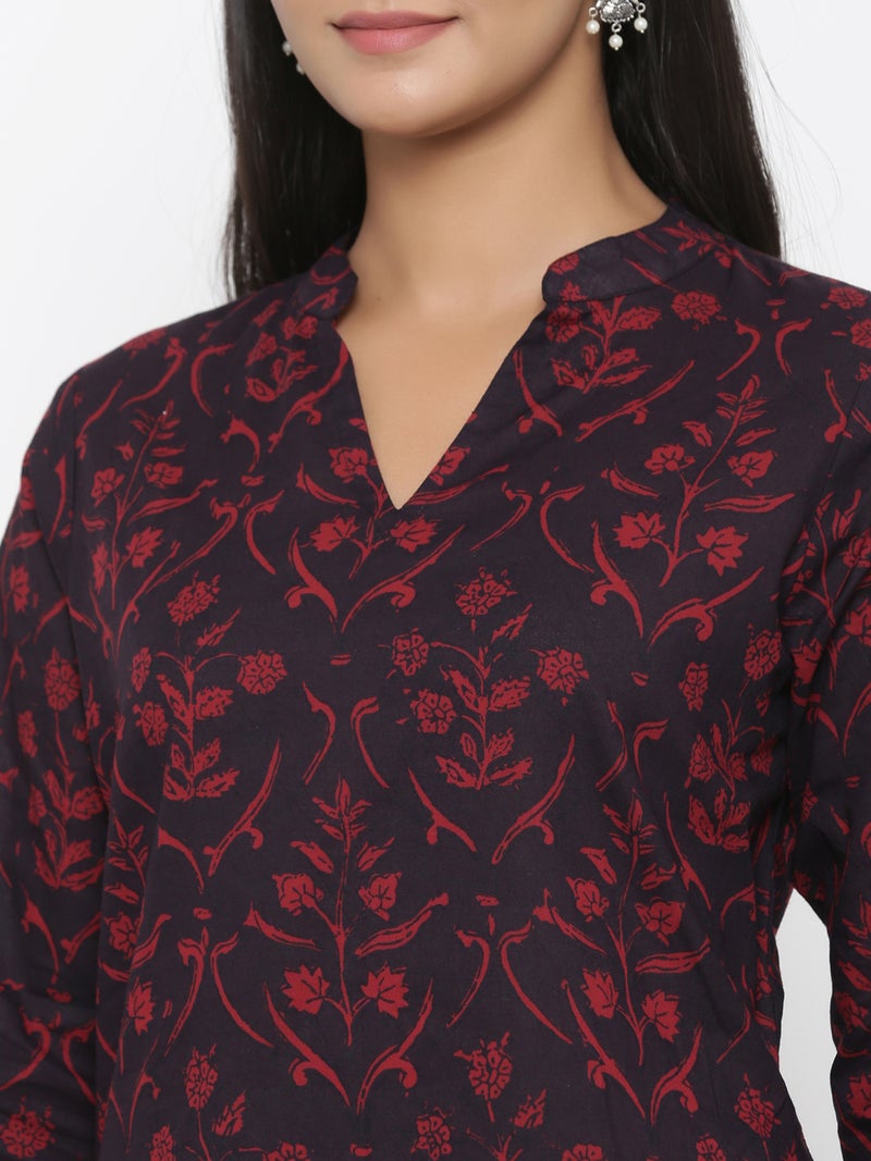 Miravan Maroon Floral Printed Kurta and Sharara for Women - Image 4